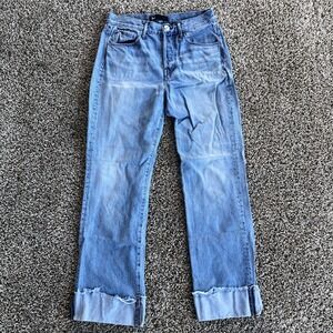 3x1 NYC Mid Rise Roll Cuff Jeans Womens Size 27 Light Wash Loose Fit Raw Edge